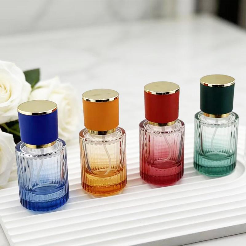 Colored Glass Perfume Bottle with Vertical Stripes - 30ml/50ml, Portable & Refillable Spray Bottle