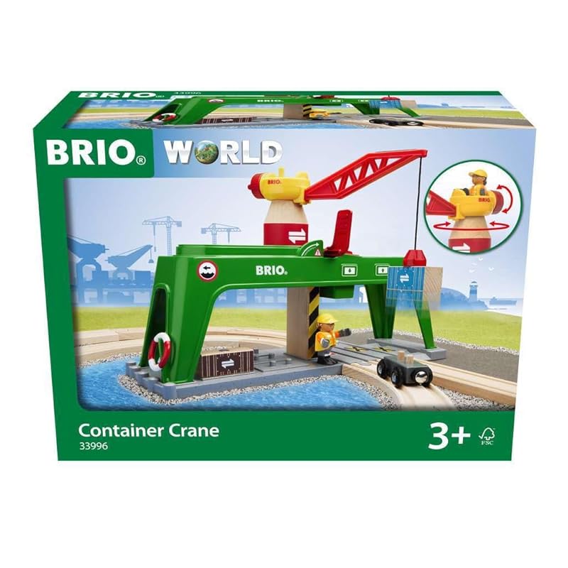 BRIO Container Crane 33996, for ages 3 and up [Toy, Wooden Toy Train, Rail Set, Scenery Parts, Gift (Birthday/Christmas)]
