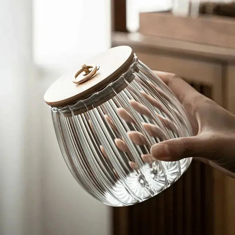 Moisture-Proof Transparent Glass Storage Jar with Lid for Cereal, Grains, and Tea