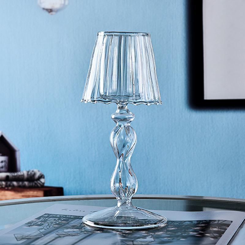 1PC Vintage-Inspired Glass Table Decoration Desk Lamp Shaped European Transparent Glass Candle Holder Glass 18.5x8.5cm