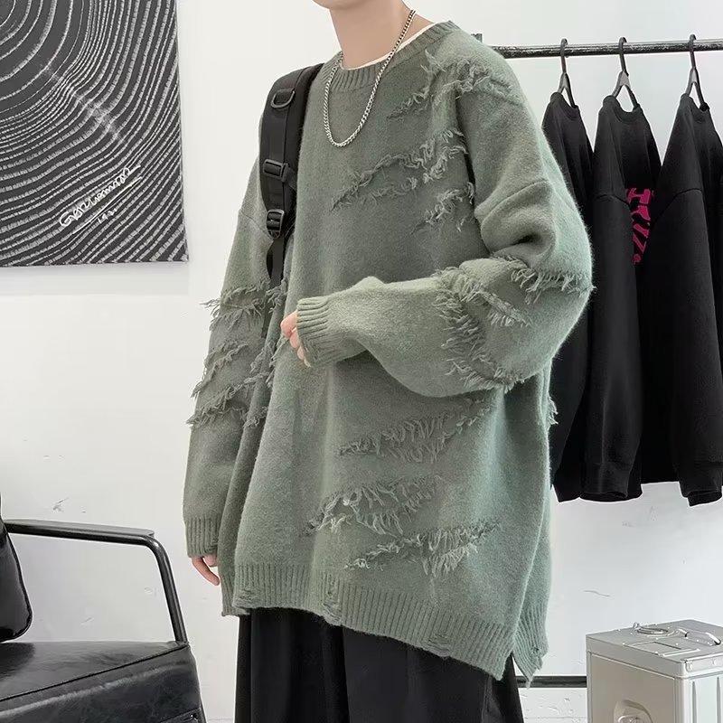 Ripped Sweater Men's Oversize Trend Japanese Retro Versatile Casual Hem Split Couple Knitted Sweater