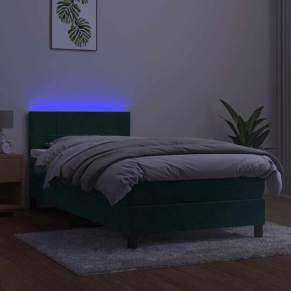 Vidaxl Łóżko Kontynentalne Z Materacem I Led Zielony Aksamit 90X190 Cm