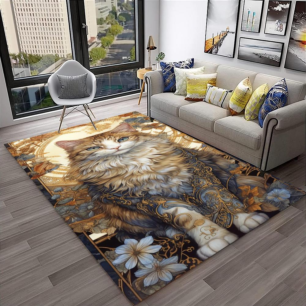 Cute Cat Flower Pastoral Cartoon Carpet Rug for Home Living Room Bedroom Sofa Doormat Decor,Kid Play Area Rug Non-slip Floor Mat