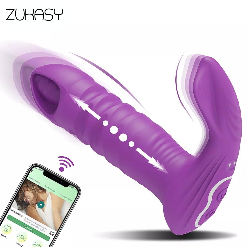 Wireless Bluetooth APP Dildo Vibrator Female Telescopic Anal Butt Plug G Spot Clitoris Stimulator Wear Sex Toys for Women Panty