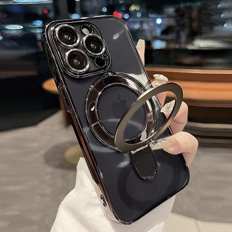 Applicable to iPhone17ProMax magnetic suction bracket mobile phone case with lens film Apple 16 anti-drop 15 electroplating soft case