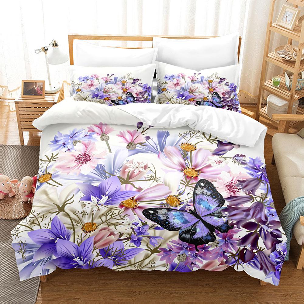 3D Digital Printing Quilt Cover Tropical Plant Green Leaf Flower Three-Piece Set Abrasive Bedding