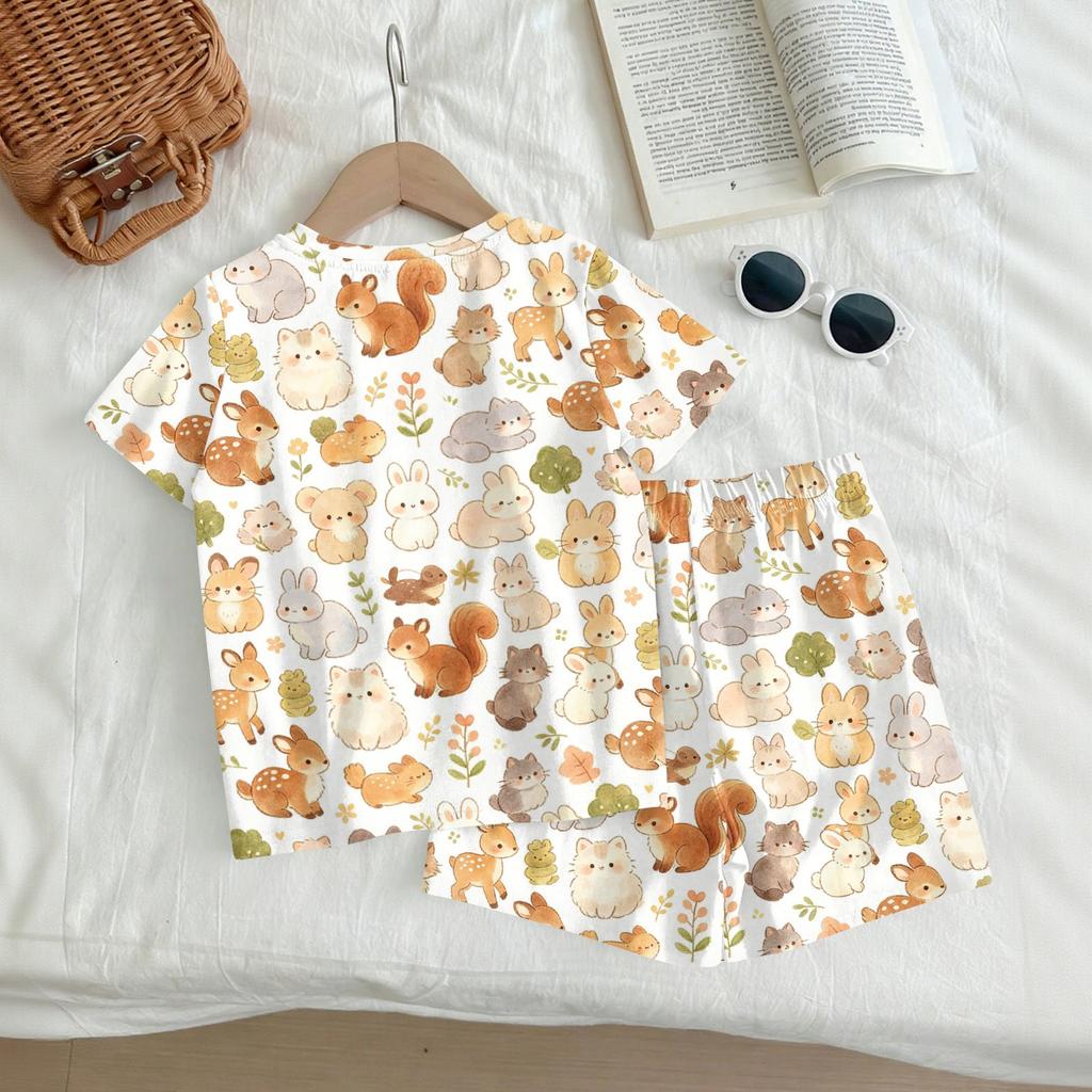 Kids Casual Short Sleeve Top and Shorts Set Animal Print Soft Comfortable Lightweight Summer Outfit for Boys and Girls