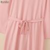 ZANZEA Abito Casual da Donna Musulmana a Girocollo, Monocolore, Manica Lunga