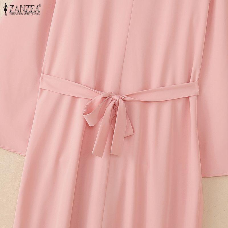 ZANZEA Abito Casual da Donna Musulmana a Girocollo, Monocolore, Manica Lunga