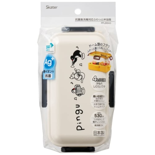 Skater (Skater) 530ml Bento Box, Single Tier, Made in Japan, Leak-Resistant, 4-Point Lock, Dishwasher and Microwave Safe, Pingu (PFLB6AG-A)