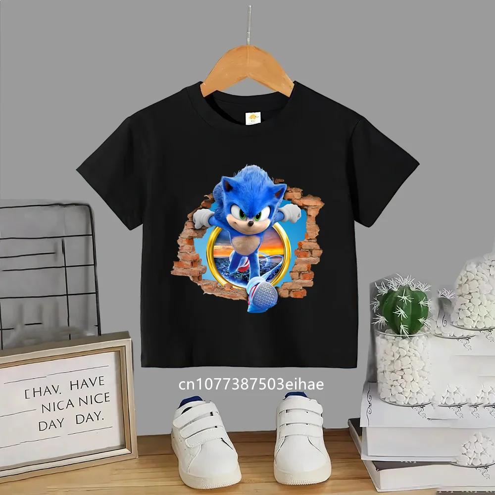 Japan Classic Cartoon Sonic Boys TShirt Summer Short Sleeved Casual Cute Fashion Streetwear Soft Daily Wear for Toddler Kids