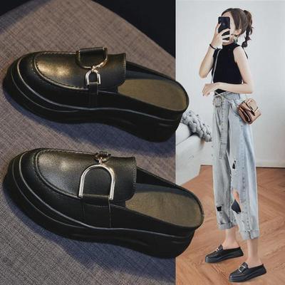 2023 Summer Women's Genuine Leather Platform Slip-On Sandals
