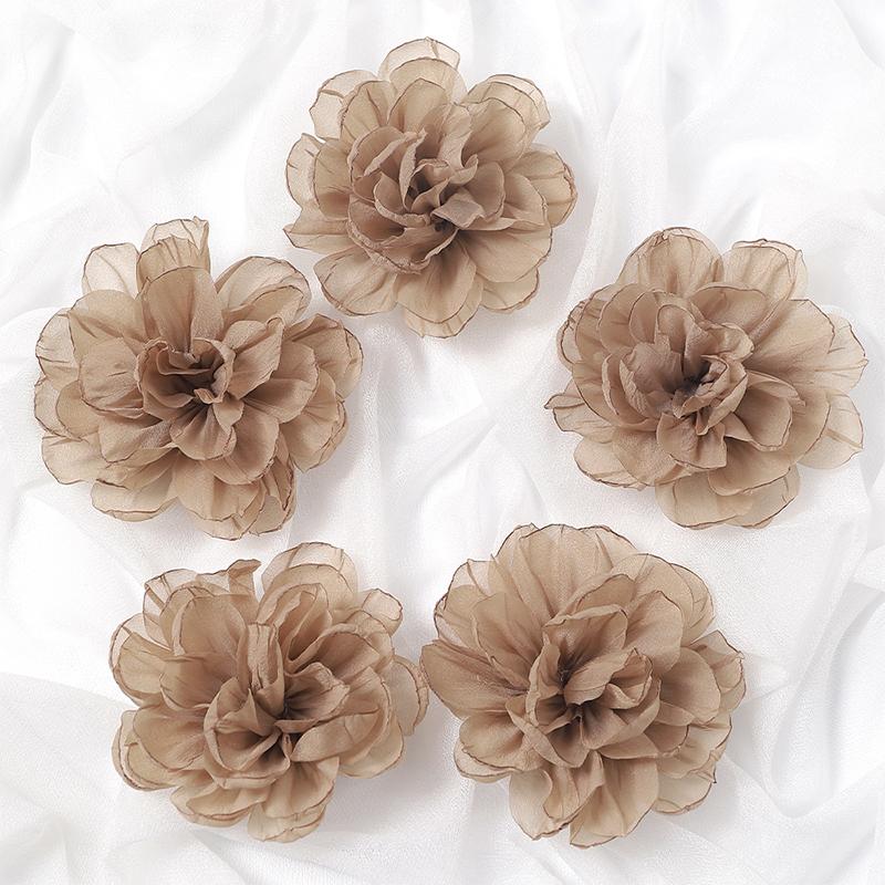 3/5Pcs 10cm Handmade Big Chiffon Fabric Artificial Flowers Head for Headwear Wedding Dress Hats Home Decoration DIY Accessories