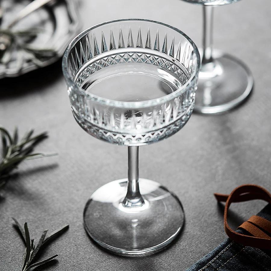 260ml Creative European Carved Wide Mouth Glasses for Champagne Goblet Martini Glass Cocktail Cup Transparent Crystal Wine Glass