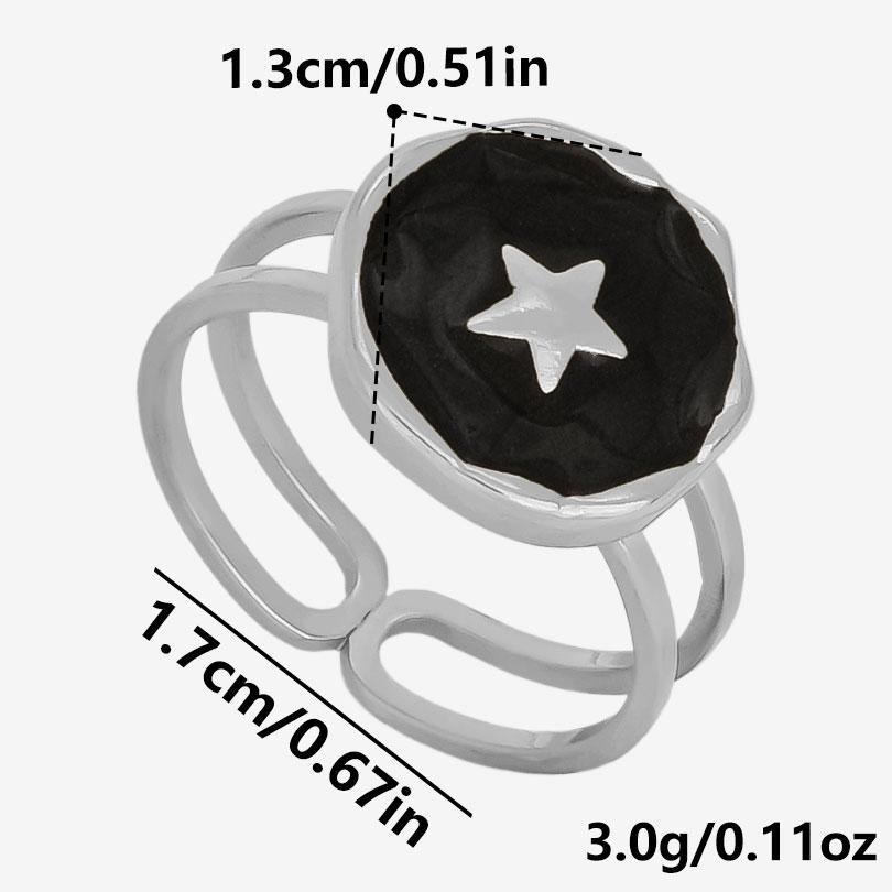 Different Style Silver Color Ring Black Oil Drop Open Adjustable Stainless Steel Rings For Women Men Accessories Enamel Jewelry