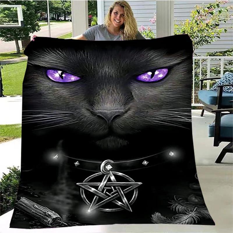 Gato misterioso, gato satanás cobertor fofo quente macio pelúcia sofá capa cobertor quadrado cobertor de viagem (Padrão personalizável)