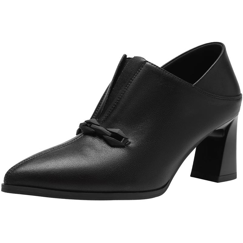 ZHR Women s Elegant Pointed-Toe Chunky Heel Loafers BQ116 38
