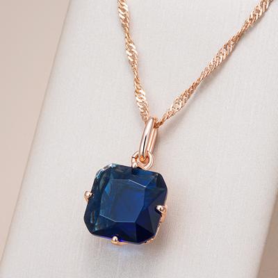 Luxus Quadratischer Blauer Natürlicher Zirkon Anhänger Halskette Für Frauen Mode Roségold Farbe Fein Täglich Ethnisch Braut Schmuck
