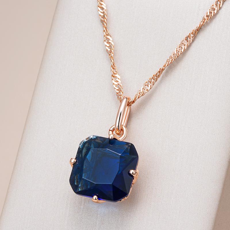 Luxury Square Blue Natural Zircon Pendant Necklace For Women Fashion  Rose Gold Color Fine Daily Ethnic Bride Jewelry