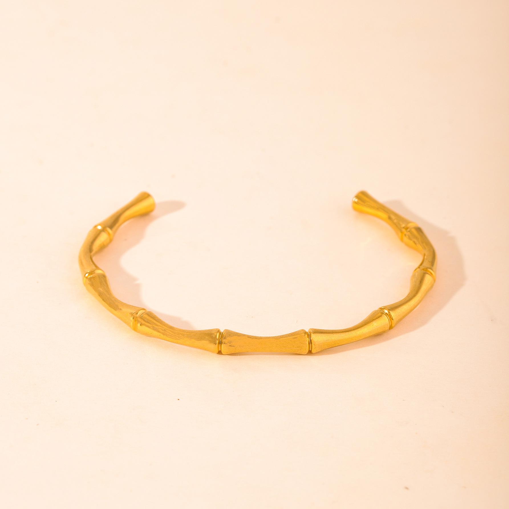 

Нишевый бамбуковый браслет-манжета из нержавеющей стали с золотым покрытием в этническом стиле для женщин