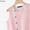 ZANZEA Women Casual Round Neck Loose Stripe Sleeveless Tank Tops