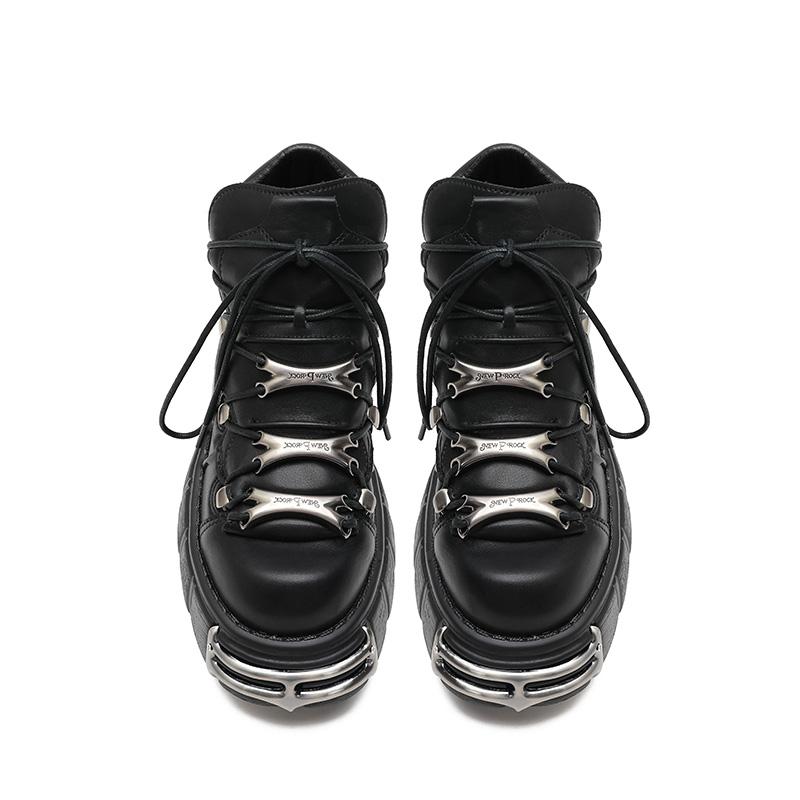 Neue Marke Punk Style Damenschuhe Schnürschuhe Absatzhöhe 6CM Plateau Schuhe Frau Rock Stiefel Metalldekor Damen Sneakers