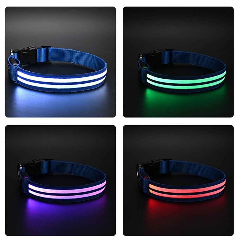 Adjustable LED Glowing Dog Neck Ring Nylon Material Night Safety Buckle Chain Small Dog