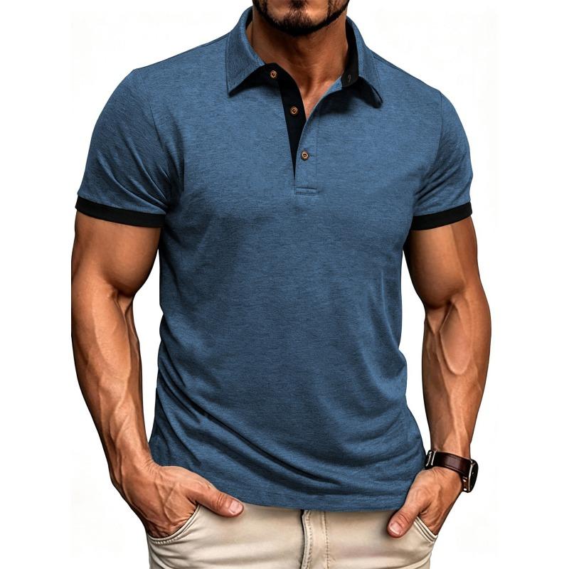 Men's Light Blue Contrast Trim Polo Shirt Short Sleeve Slim Fit Golf Shirt