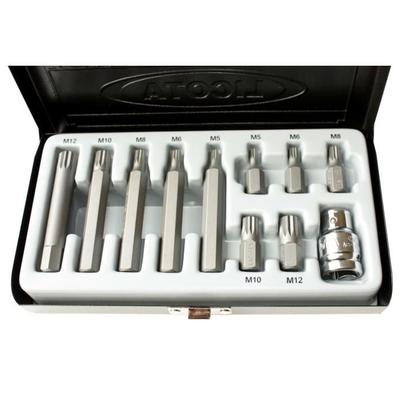 Spline Bit Set M5-M12 In S2 Steel with 3/8" Holder