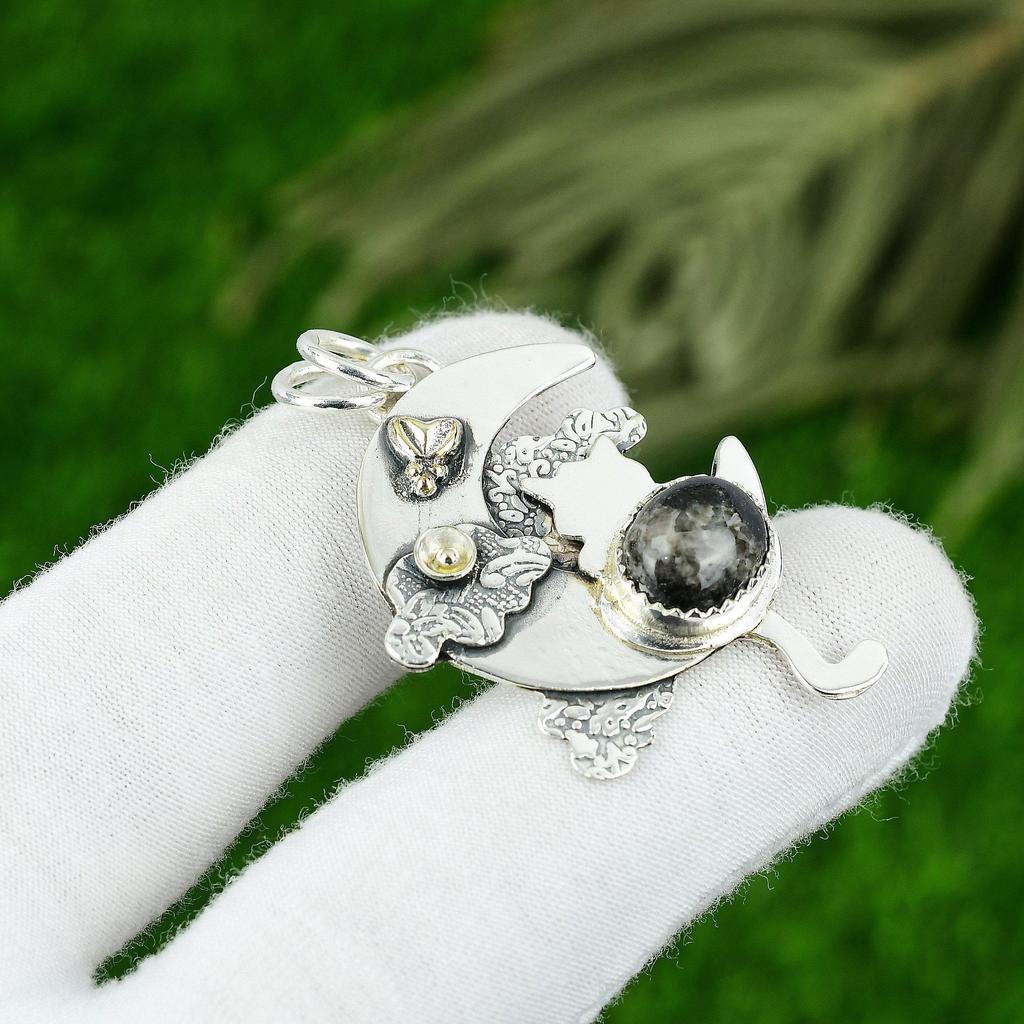 Natural Orthoceras Fossil Gemstone Jewelry 925 Sterling Silver Pendant For Women