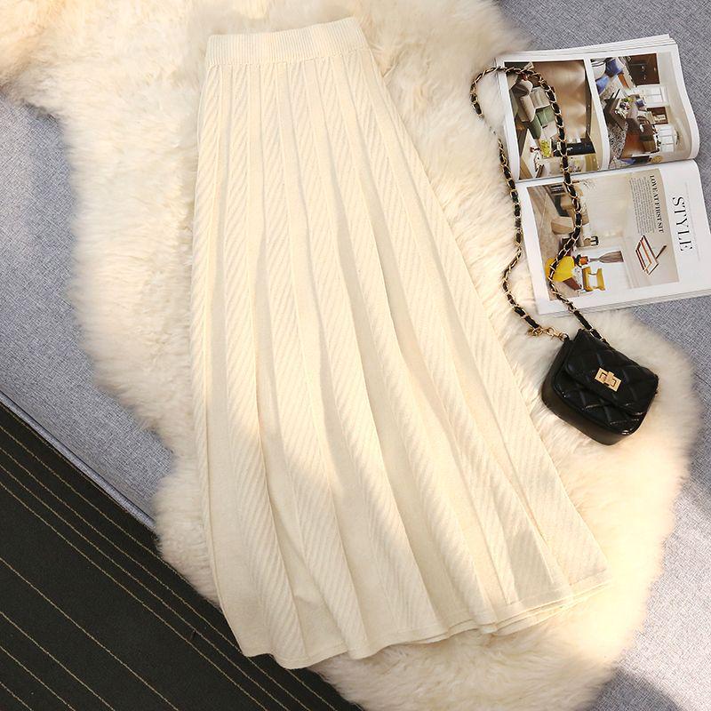 

Женская вязаная миди-юбка: Мягкая, эластичная высокая талия, облегающий бедра, приталенный А-силуэт с плиссировкой XL (120-135 lbs)