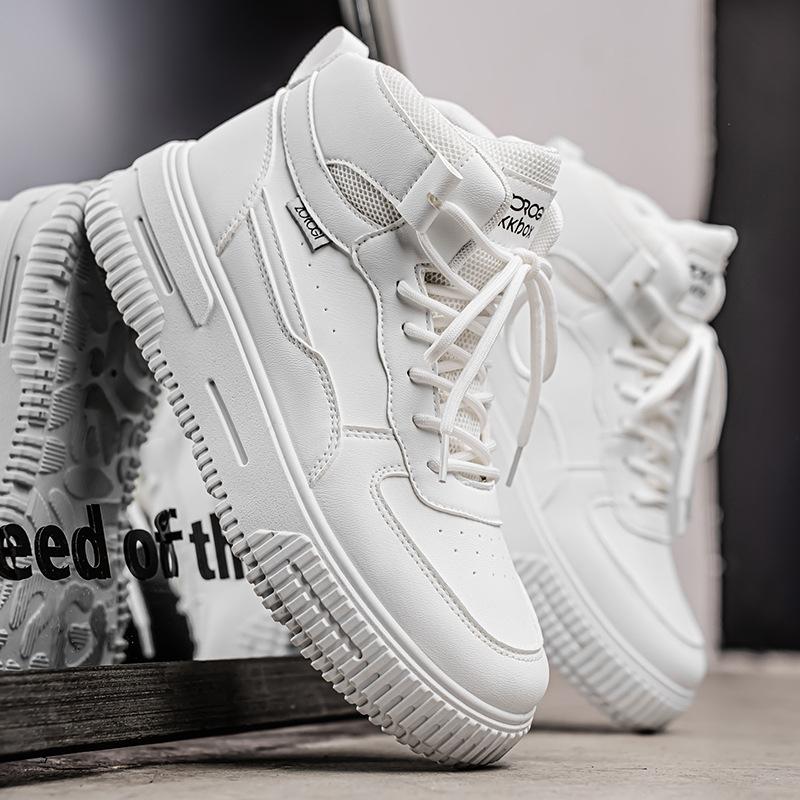 European station tide brand autumn and winter little white men's shoes thick-soled high-top sports and leisure shoes versatile large-size leather