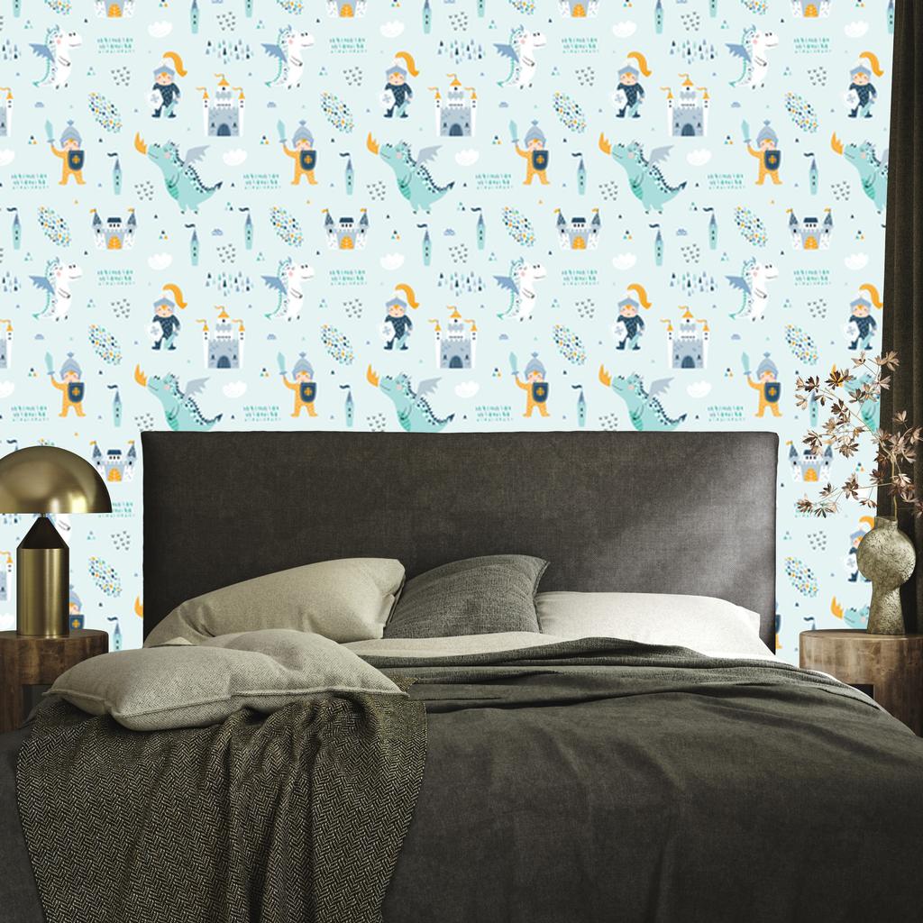 Wallpaper Castle dragons and knights from a fairy tale for the living room and bedroom 50x1000