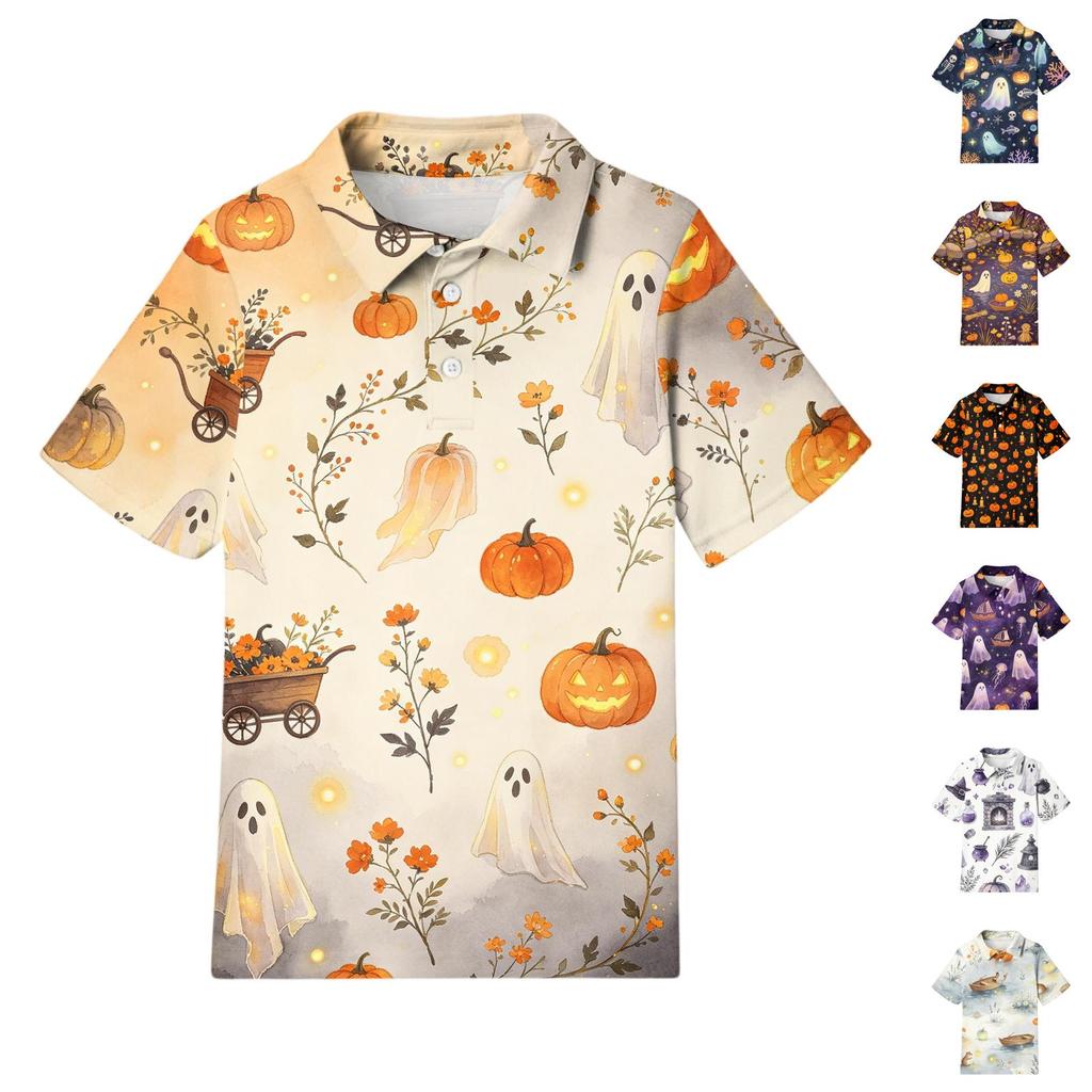 Kids' Halloween Print Shirt Short Sleeve Casual Top for Boys and Girls