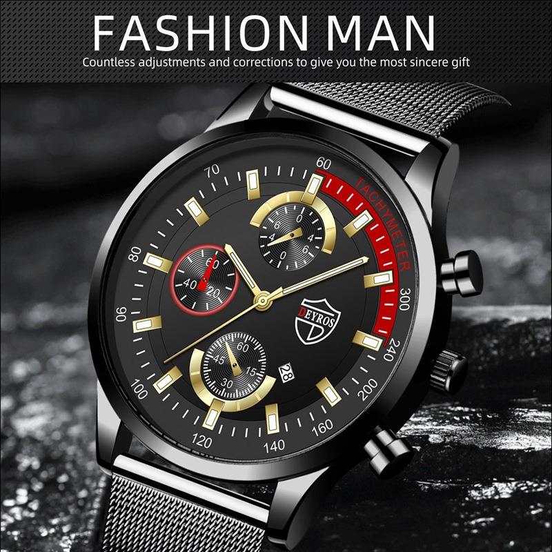 Men's Fashion Business Stainless Steel Band Watch Luminous Quartz Wristwatch Men's Date Watch, Men's Gift