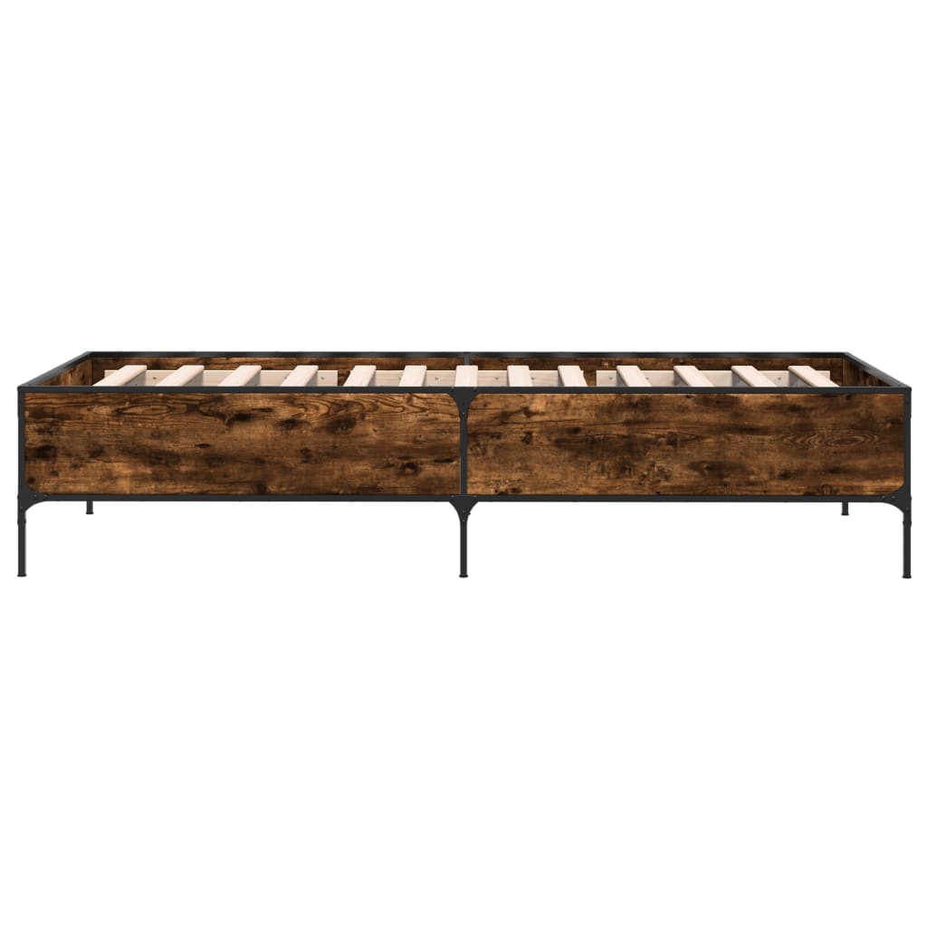 Bed Frame Smoked Oak 90 x 200 cm Wood Based Material and Metal