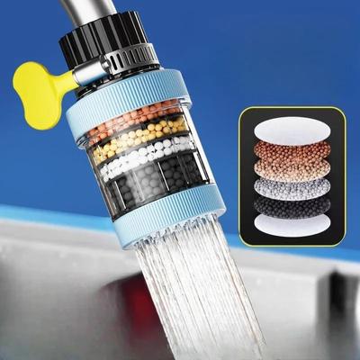 6-lagiger Wasserfilter-Wasserhahnreiniger, abtrennbar, 360 Grad spritzwassergeschützt, drehbar, universeller Wasserhahn für Zuhause, Küche, Bad