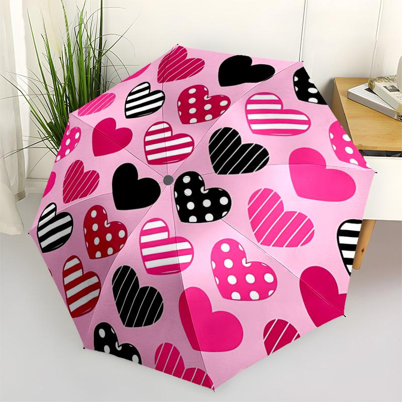 

1pc Heart Pattern Automatic Cute Umbrella 8-Bone Design Compact Gear for Outdoor Travel, Perfect Holiday Gift yy251230018
