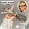Photochromic Myopia Glasses Stylish HD Small-Frame Printed Temples Luxury-inspired Blue Light Protection Eyewear Diopter To -4.0