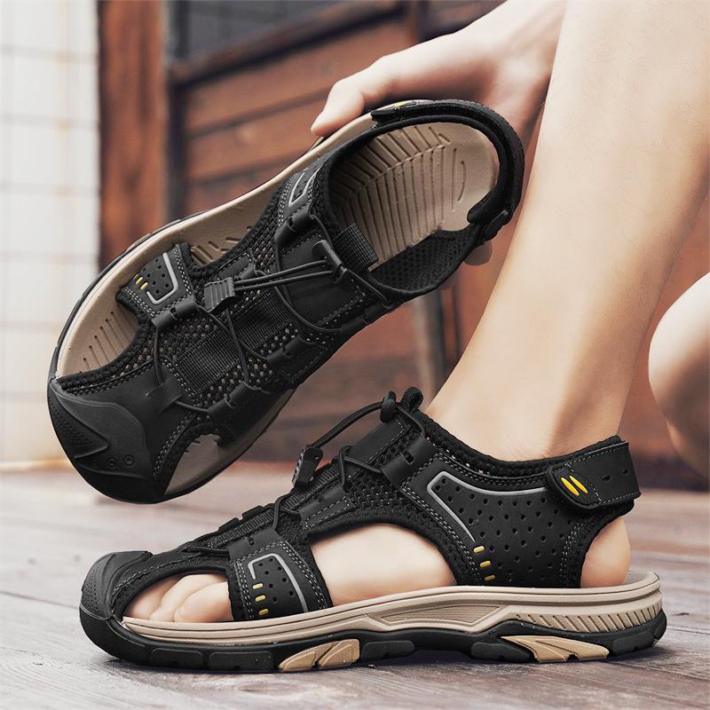 2024 Sommersandaler Herre Strandtøfler Håndlagde Ekte Skinn Herre Tøfler Herre Casual Utendørs Sklisikre Sandaler Mannlige