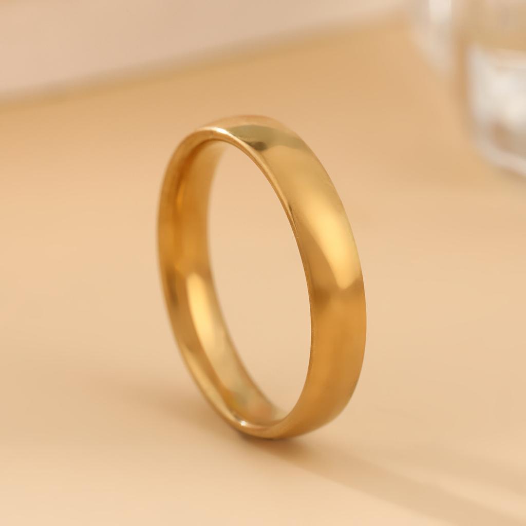 S/Acier Inoxydable Couleur Dorée Anneau Large de 4 mm Femmes Hommes Minimaliste Lisse Anneaux Tendance Bijoux de Couple Cadeau de Mariage