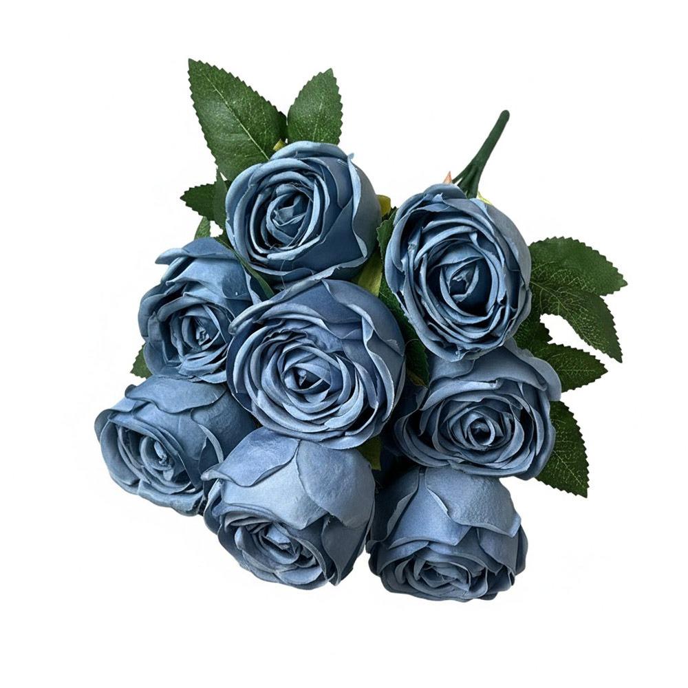 9 Heads Rose Artificial Flowers Multicolor Green Leaves Simulation Flower Rose Silk Petals Scene Landscaping Faux Rose Flower