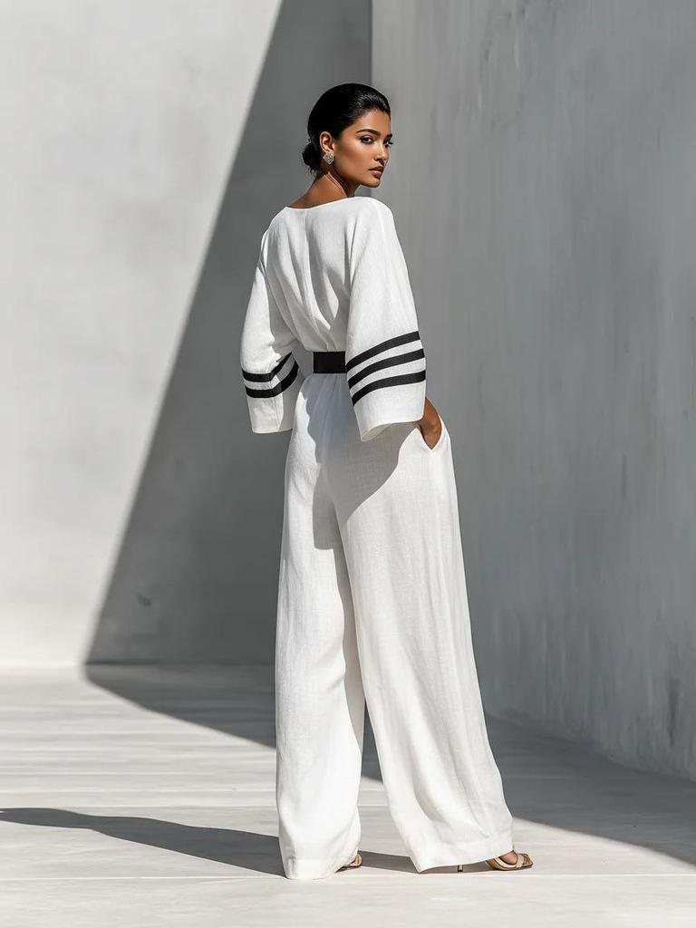 2026 European Spring/Summer Women's French Linen Blend Wide-Leg Jumpsuit