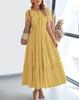 2026 Spring and Summer European and American Women's Fashion V-neck Pleated Bubble Sleeves Layered Pendulum Dress Women