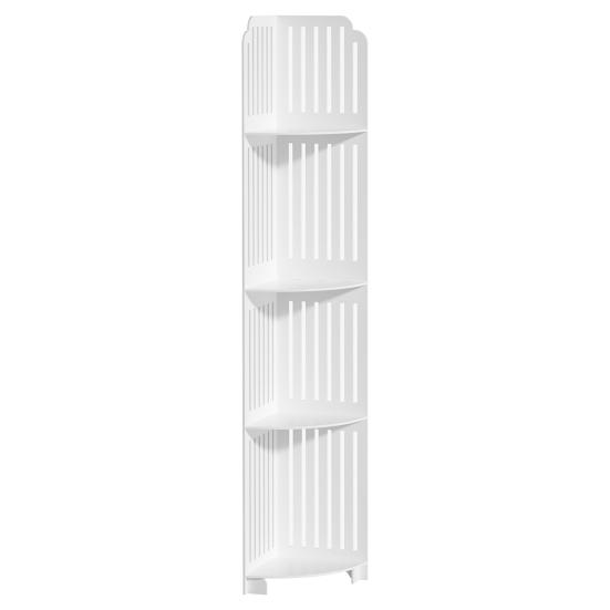 Badkamer Opbergkast 4-Laags Kast, Kleine PVC Hoek Staande Plank, Smal met Hol Ontwerp Plank
