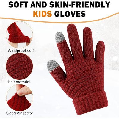 ONESING Kinder Strickhandschuhe - Dehnbare Handschuhe für Jungen Mädchen Winter, Einfarbige Fingerhandschuhe für Kinder