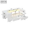 Children's Bed 90x200 Wood Single Bed Slatted Frame Storage Space USB LED Light Desk 2 Drawers Storage Compartments Shelves Daybed White