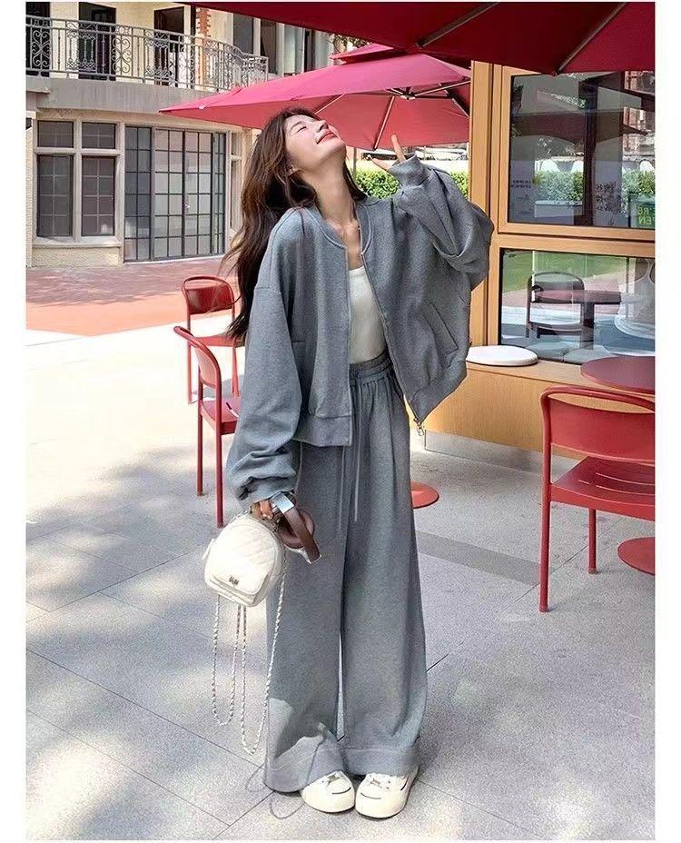 Women's Plus Size Sporty Sweatshirt & Wide Leg Pants Set - Autumn/Winter Two-Piece Cardigan Outfit