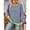 Einfaches neues T-Shirt mit Rundhalsausschnitt und Streifenmuster für Zuhause und Freizeit, langärmelig, Pullover-Farbe