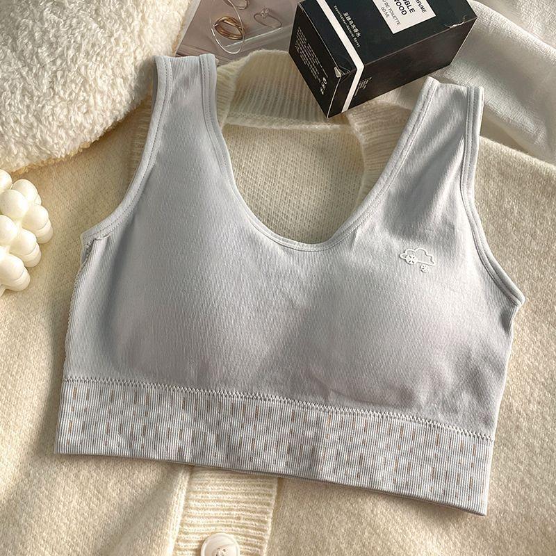 

Underwear Women Without Steel Ring Integrated Fixed Cup Pure Desire Style Student Breathable Sports Bra Vest M